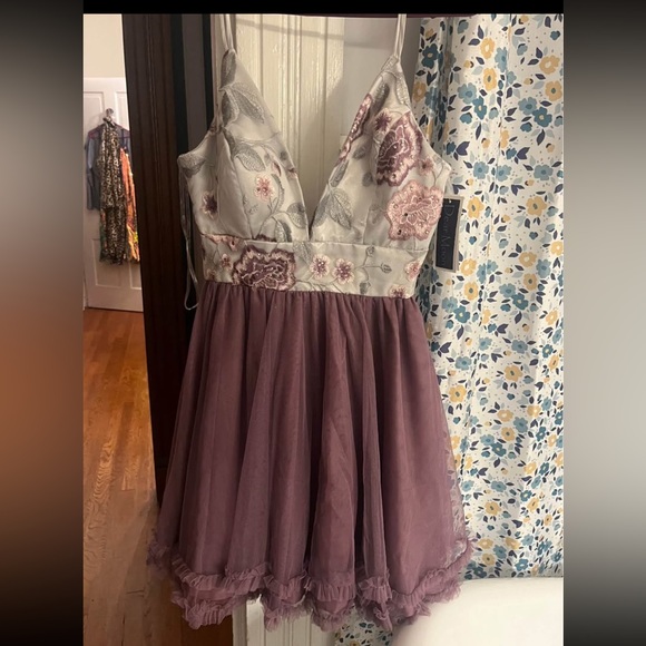 Floral Embroidered Dress with Purple Skirt - Picture 2 of 4